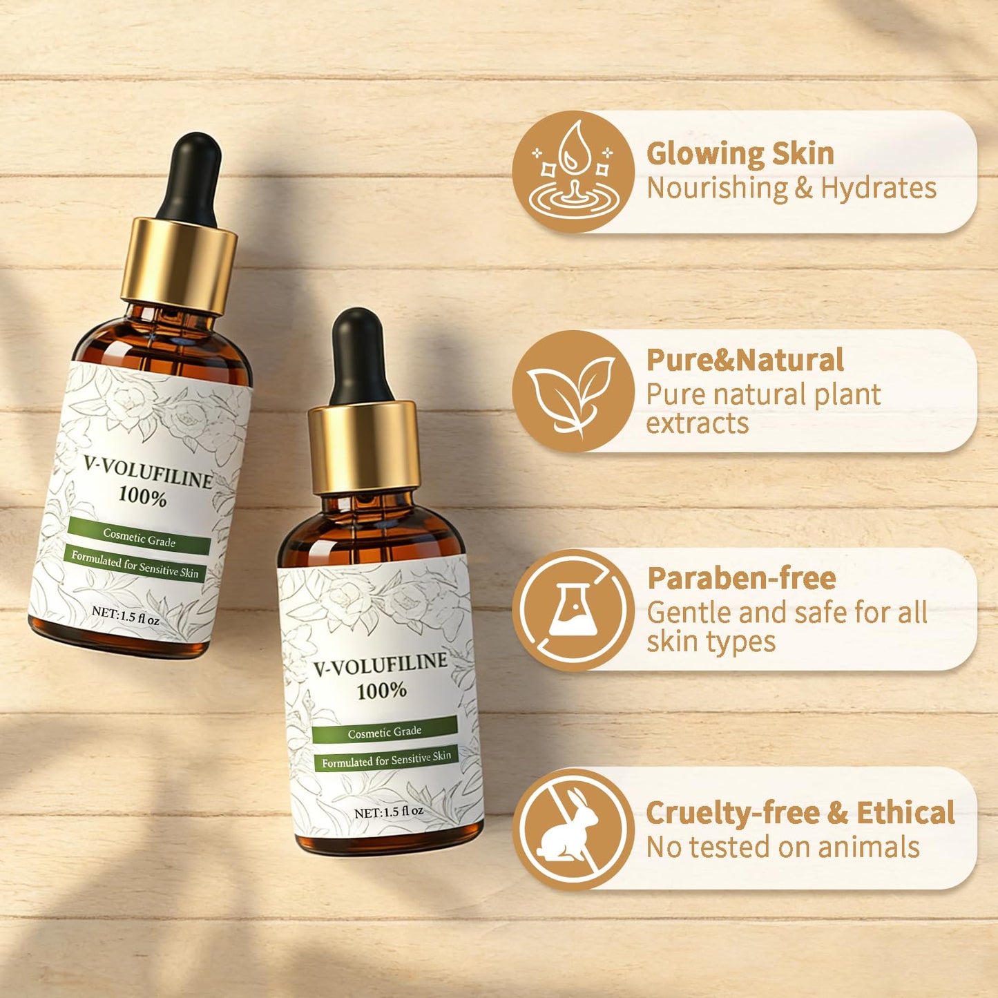 Volufiline Serum - 30ml Volufiline 100% for Face Under Eye Area with GHK-Cu Peptides Camellia Plant Essence Skin Care Booster for Elasticity Hydration Contouring Firming Essence for Sensitive Skin