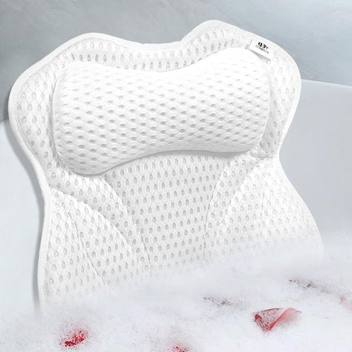 Bath Pillow, Bath Pillows for Tub Neck and Back Support, Bathtub Pillows for Head and Neck with 6 Strong Non-Slip Suction Cups, 4D Air Mesh, Bath Accessories Spa Gifts for Women(White)