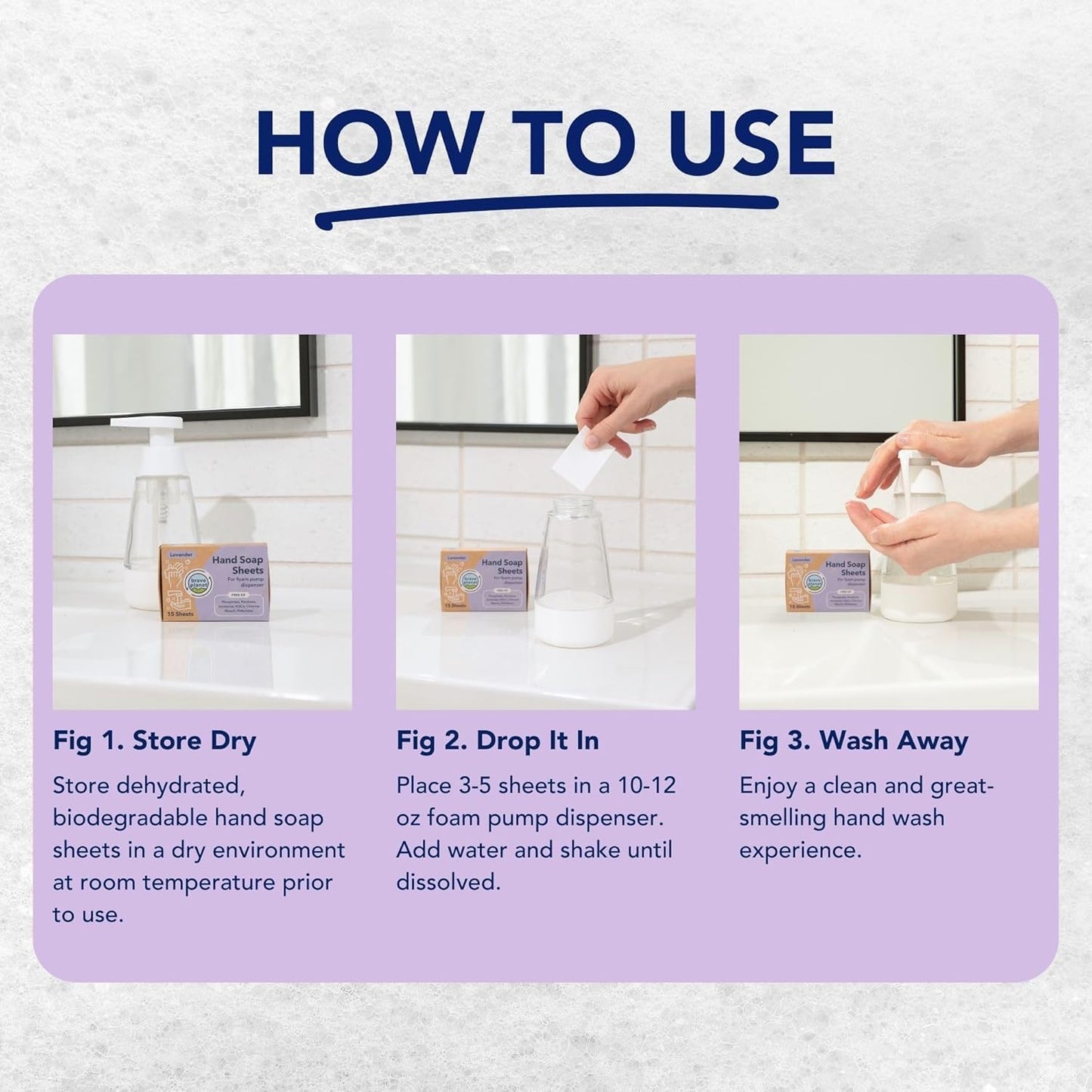 Brave Planet Foaming Hand Soap Refills – Eco-Friendly Lavender Scented Sheets that are Biodegradable - Just Add Water to Dissolve & Refill 3-5 Bottles or Use Individually for Travel or Camping 15 Ct