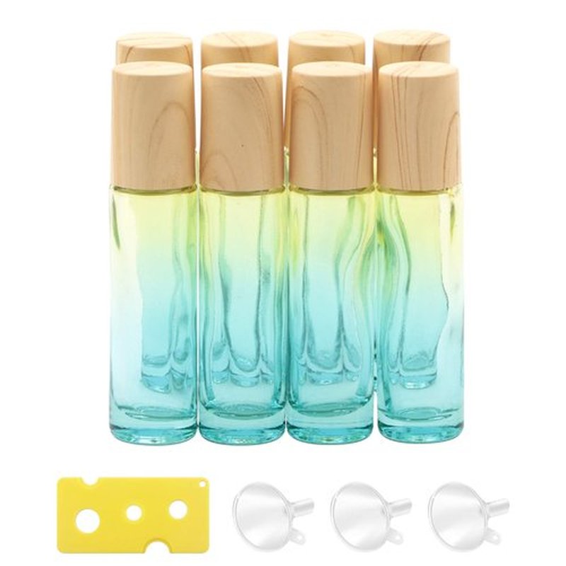 Newzoll 8 Pcs 10 ml (1/3 oz) Glass Roll on Bottles Yellow Blue Gradient Roller Bottles Vials Container for Essential Oils Perfume Lip Balms