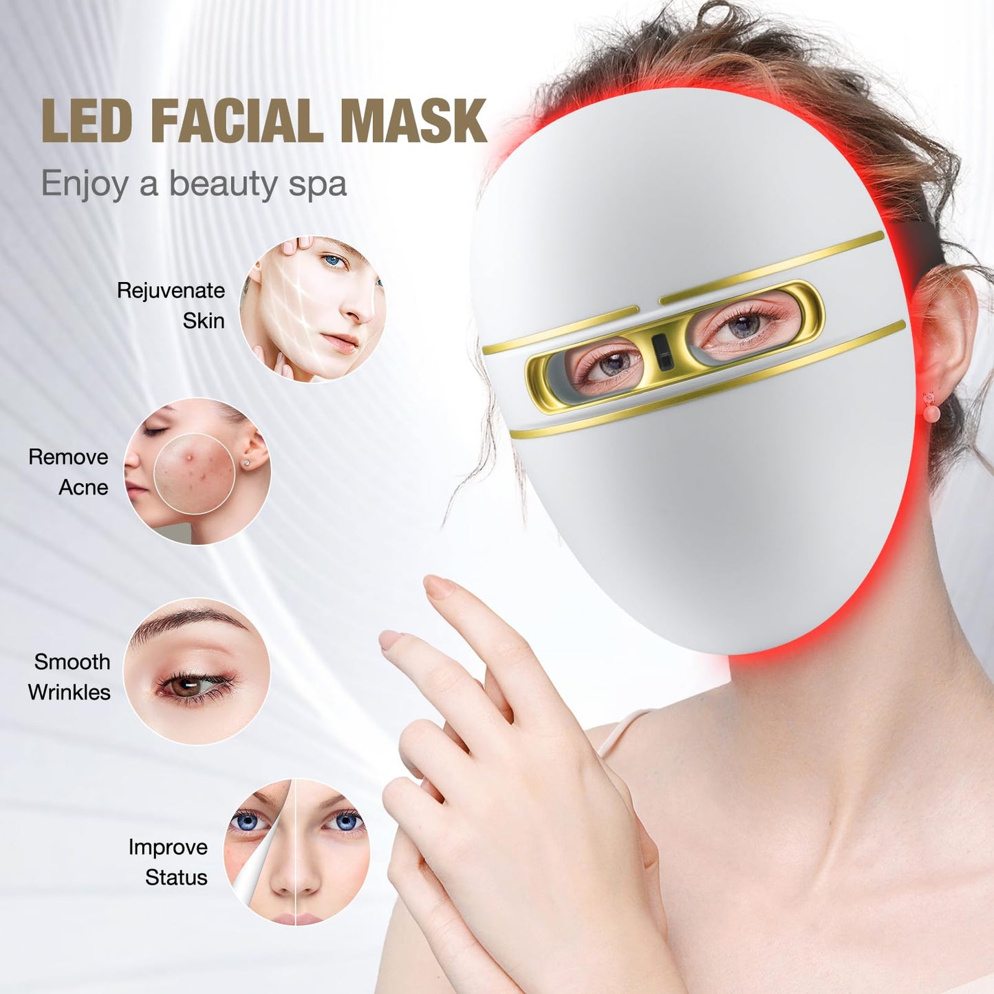 F FIWENE Pro-Grade FSA LED Light Therapy Facial Mask-Red & Blue Light Anti Aging for Face-HSA Salon Treatment for Acne, Wrinkles & Redness at Home,Ideal Skincare Device for Birthday, Mom Gift