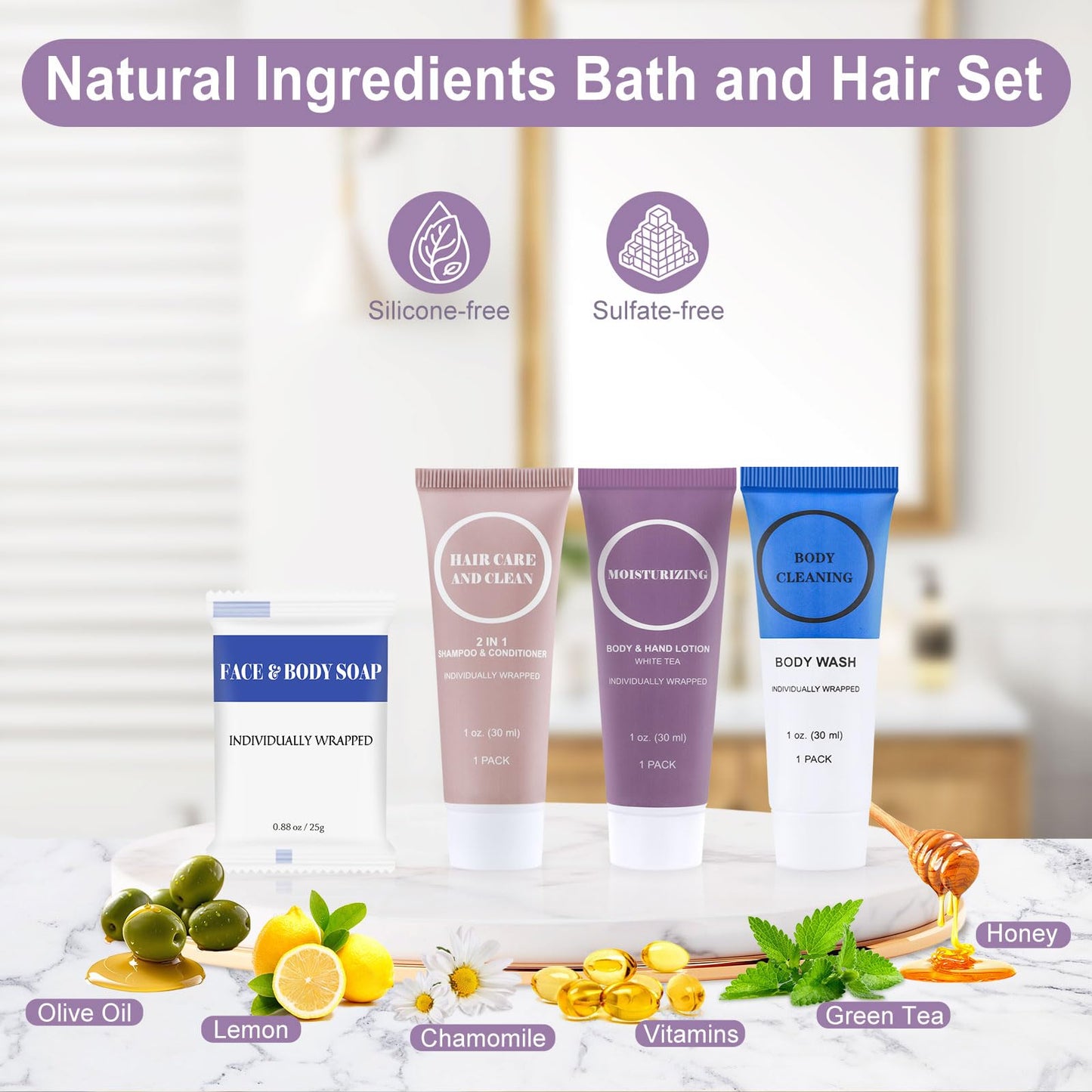 Travel Size Toiletries Set Bulk, Individually Wrapped 1 oz Mini Body Lotion Shampoo & Conditioner Body Wash 0.88 oz Bars Soap Toiletry Kit Guest Amenities for Hotel/Shelter/Homeless/Charity (160 Pack)