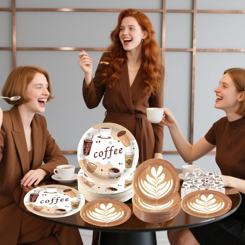 Coffee Party Supplies Set - 180 Pcs Paper Plates & Napkins for 60 Guests | Fun Theme for Baby Showers & Birthdays