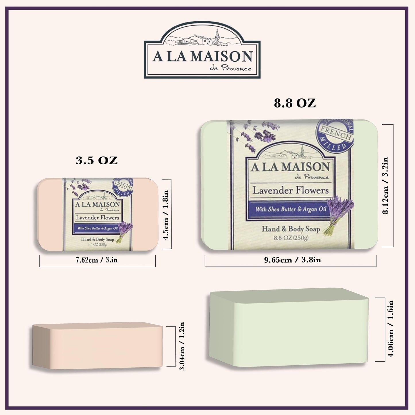 A LA MAISON Triple French Milled Bar Soap, 8.8 Ounces - Natural Moisturizing Hand Soap Bar (3 Bar of Soap, 8.8 Ounces, Sweet Almond)