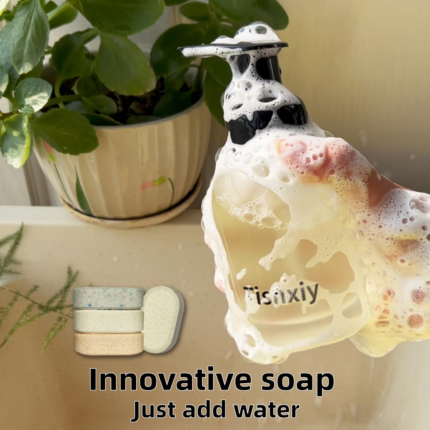 Tisnxiy Foaming Hand Soap Tablet Refills - 12 Count- 96 fl oz total (12x 8 fl oz) - Eco-Friendly Foaming Hand Soap Refill - Gentle on Hands, Kind to Earth - Lemon