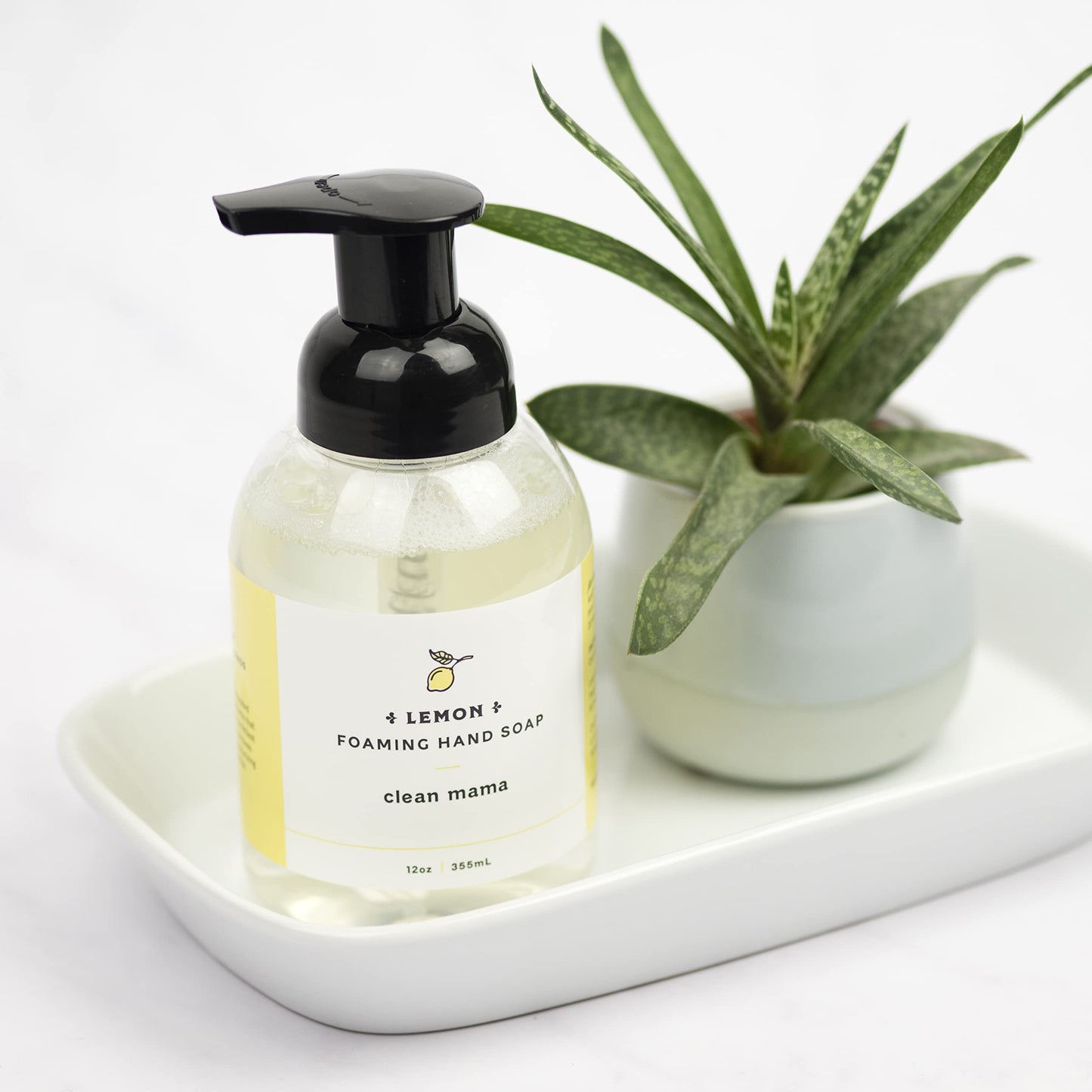 CLEAN MAMA Plant-Derived Foaming Hand Soap - Aromatic and Nourishing Hand Wash, Natural Essential Oils Infused - USDA Certified Biobased - 12 Ounce, Lemon