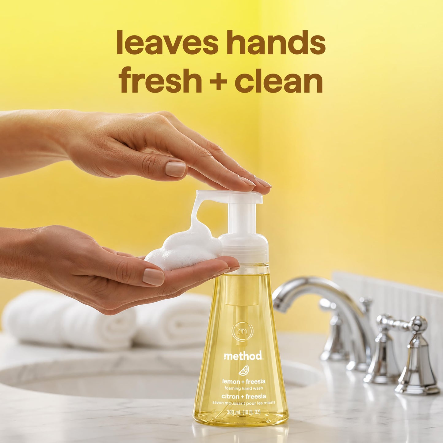 method Foaming Hand Wash, Lemon + Freesia - Leaves Hands Clean & Soft, for Bathroom & Kitchen, Made without Parabens, 10 fl oz