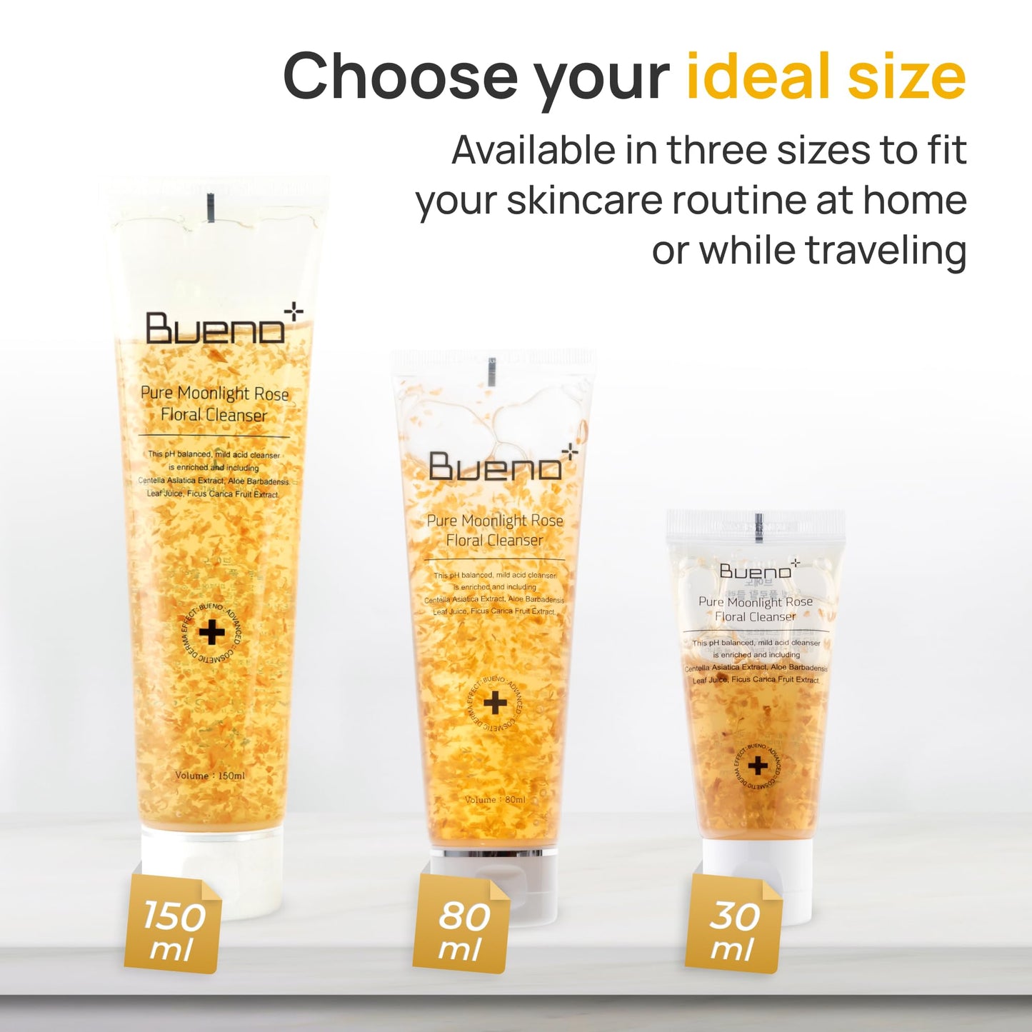 Bueno+ Pure Moonlight Rose Floral Cleanser | Anti-Aging Gentle Face Wash with Rose Petals for All Skin | Exfoliating and Moisturizing | Vegan Gel Rich in Antioxidantsl 2.7, Fl Oz