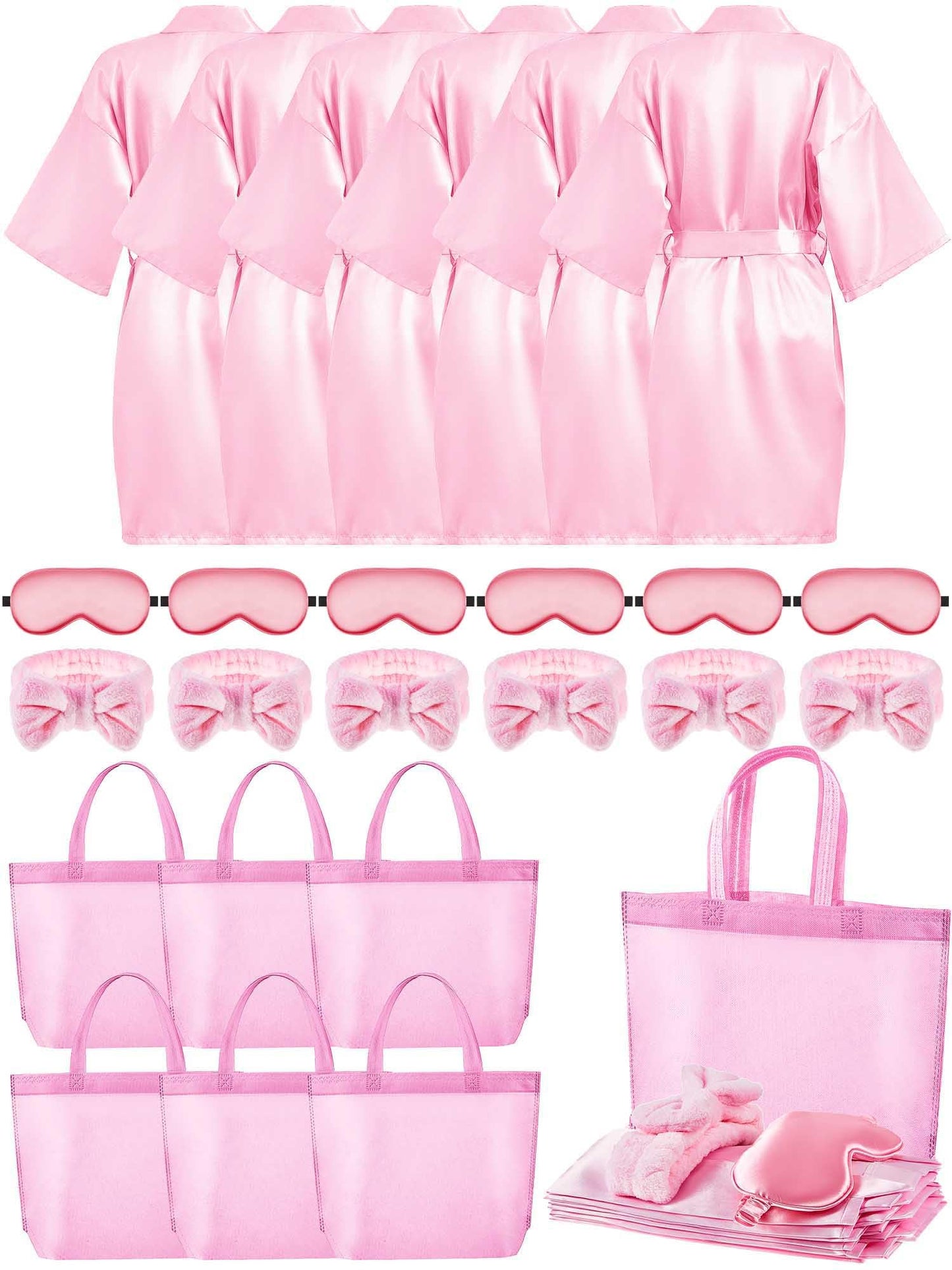 Sintuff 24 Pcs Sleepover Party Supplies for Girls 6 Spa Robes for Girls Slumber Party 6 Tote Bags 6 Headbands 6 Spa Masks(Size 10,Pink)