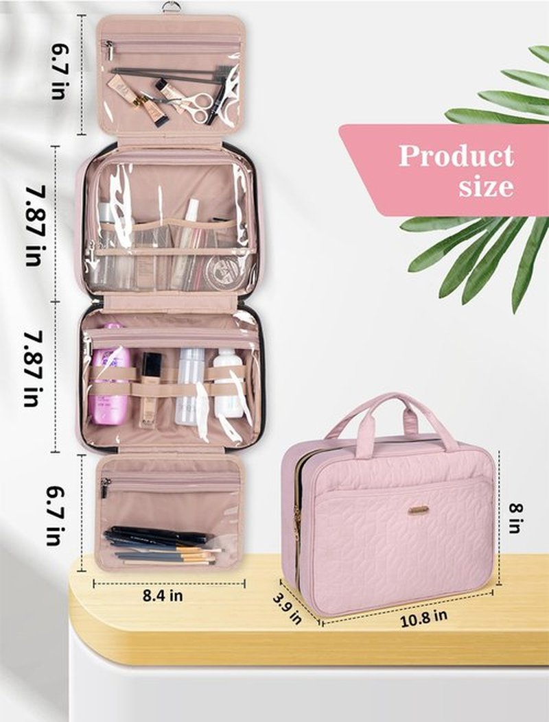 BALULHG Pink Toiletry Bag, Makeup Organizer, Travel Bag For Women Mens Toiletries, Waterproof with Hanging Hook, Large Capacity