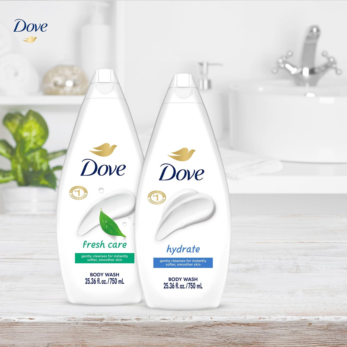 Dove Body Wash, Hydrate & Fresh Care, Value-Size Variety 2-Pack – Moisturizing Cleanser for Smooth, Soft Skin, 25.36 Oz Ea