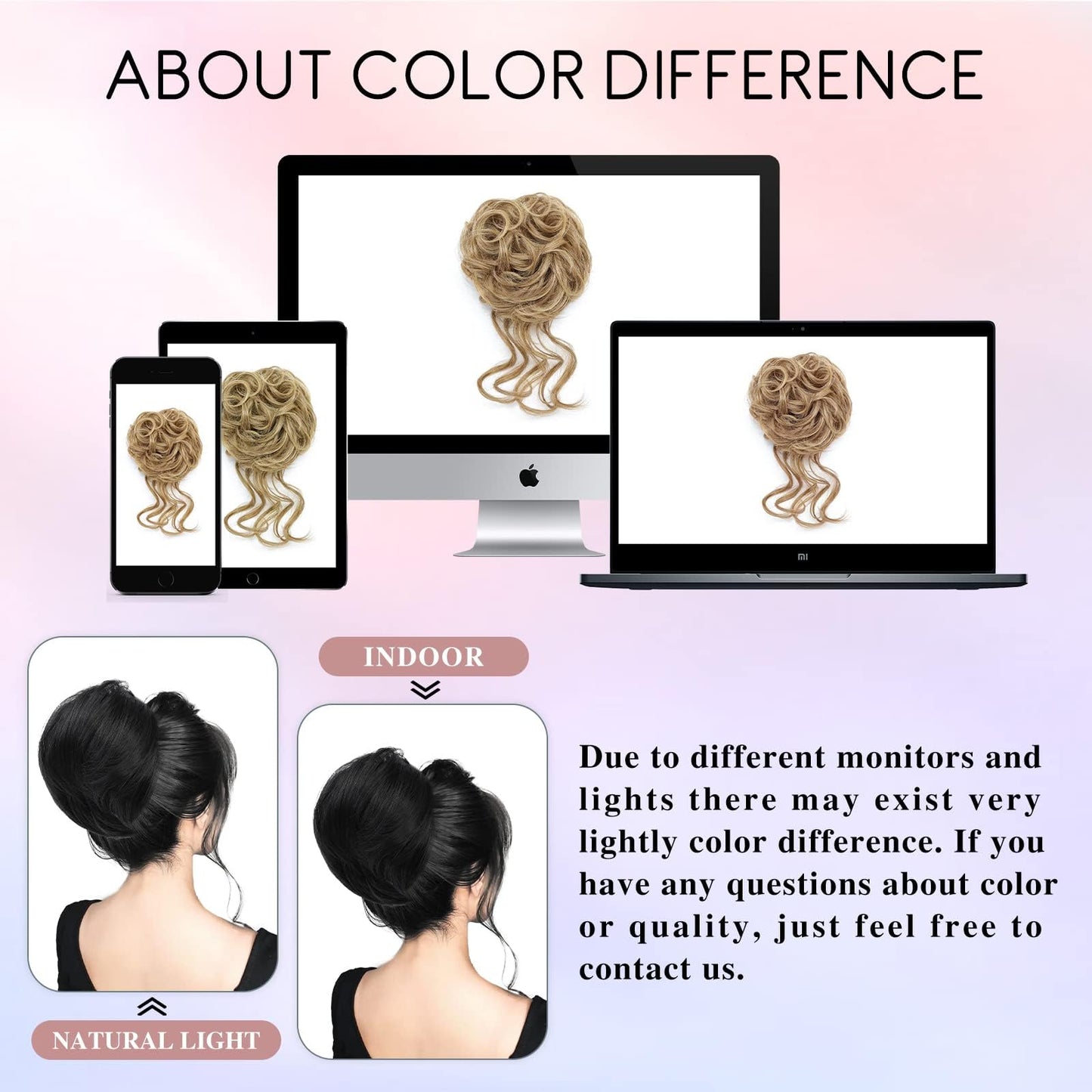 HSLHDI Messy Hair Bun Hair Piece for Women Short Bun Tousled Synthetic Elastic Scrunchies Hairpiece for Women Girls……… (12/24#-Light Brown mix Natural Blonde, 1-5pcs)
