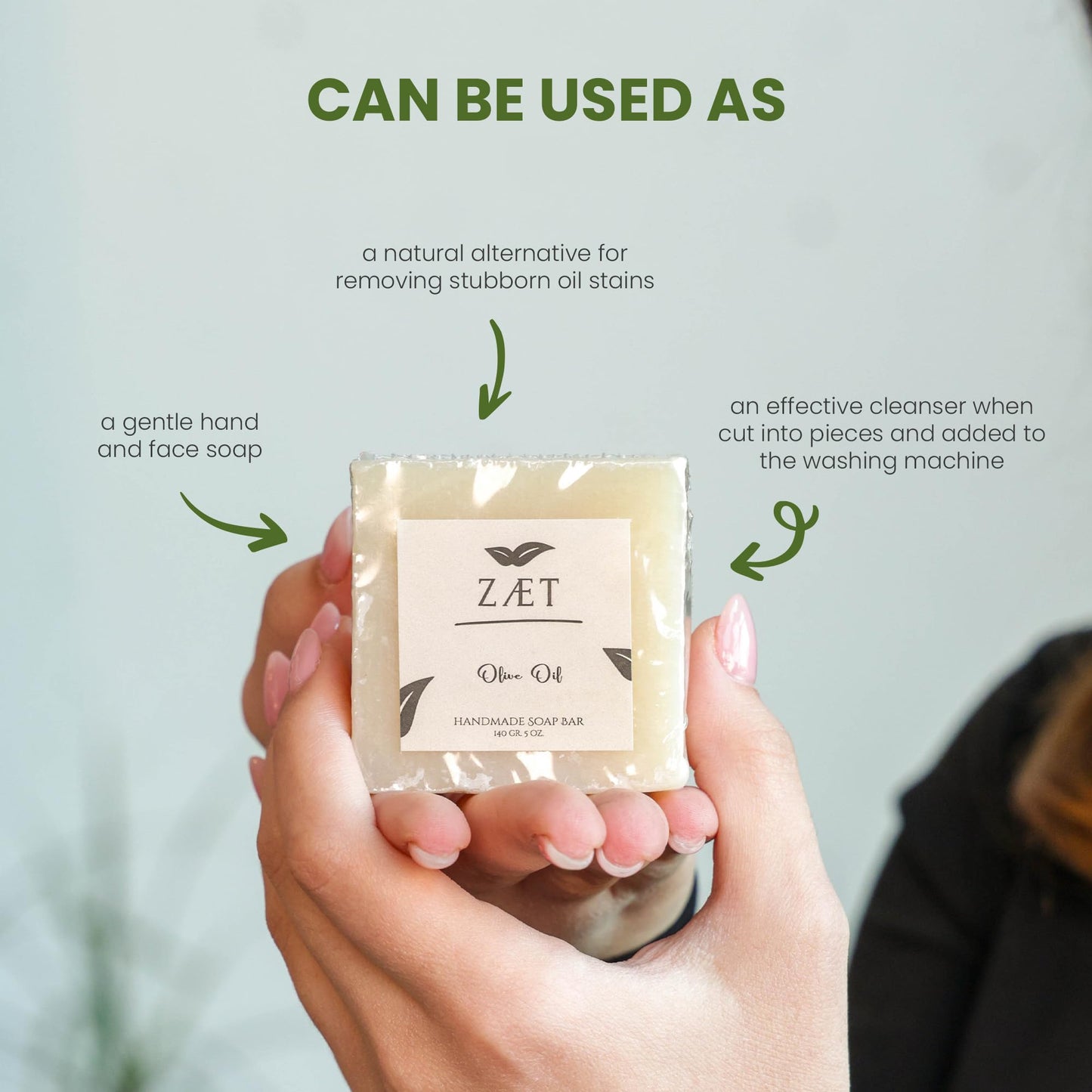 ZÆT Olive Oil Soap Bar, Fragrance Free Handmade Soap for Face & Body | Made with olive & palm oil | Gentle for sensitive, dry skin | 5 oz bar | (Pack of 2)