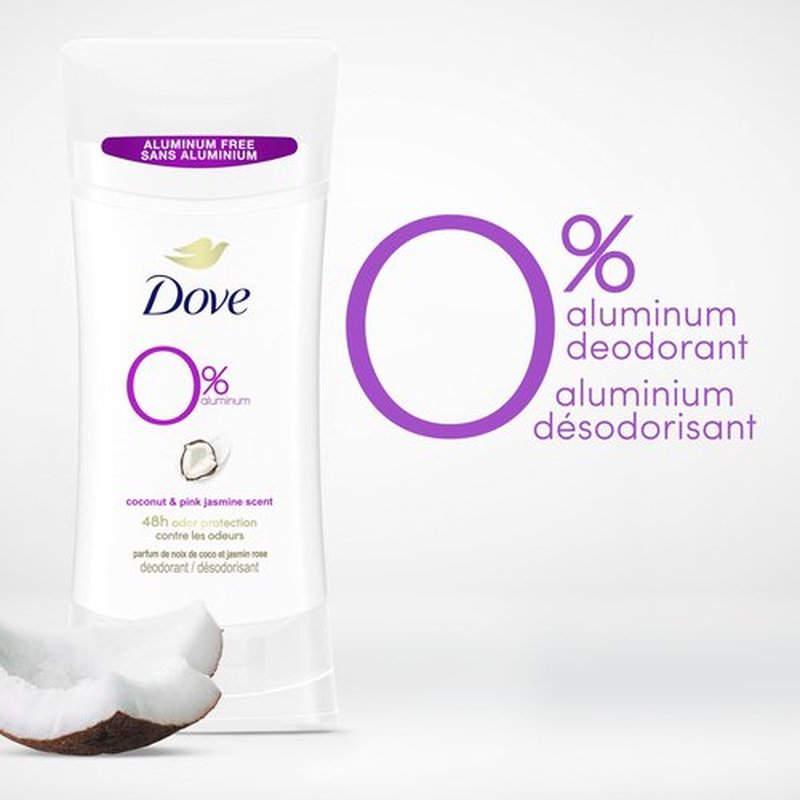 Dove 0% Aluminum Deodorant Stick Non-irritating Deodorant for Underarm Care Coconut and Pink Jasmine Kindest Aluminum Free Deodorant 2.6 oz