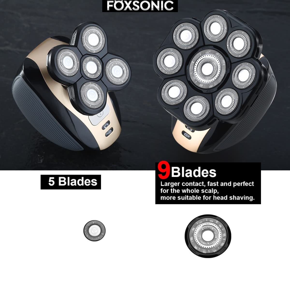 FOXSONIC Upgraded 9 Blades Body Head Shaver Replacement Heads for Head Shaver,Many Brands 9 Blades Replacement Shaver Head Blade 9 Heads Beard Electric Razor Shaver Head for Blad Men