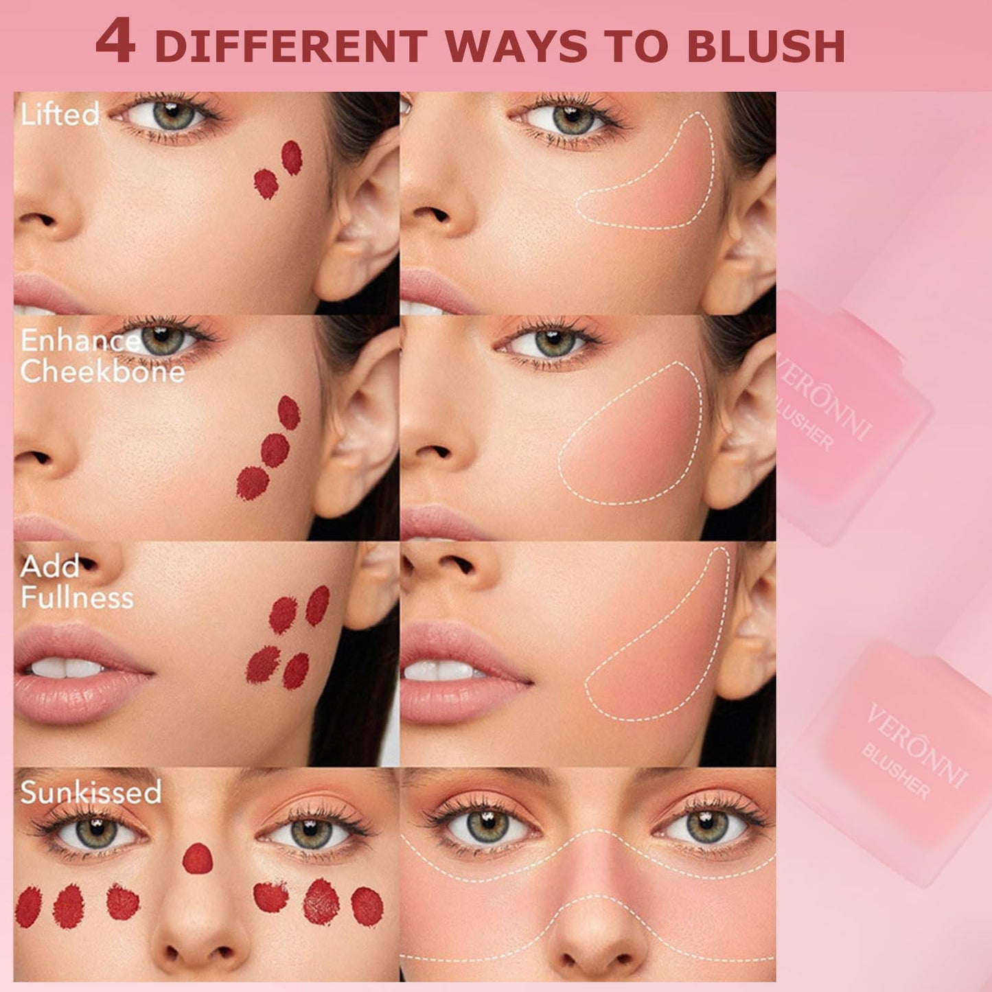 VERONNI Liquid Blush-Fruit Juice Liquid Blusher for Cheeks,Vegan Face Cream Blush Glow Makeup,Waterproof Long Lasting Blushes,Cruelty-Free for a Shimmery Finish (#402)
