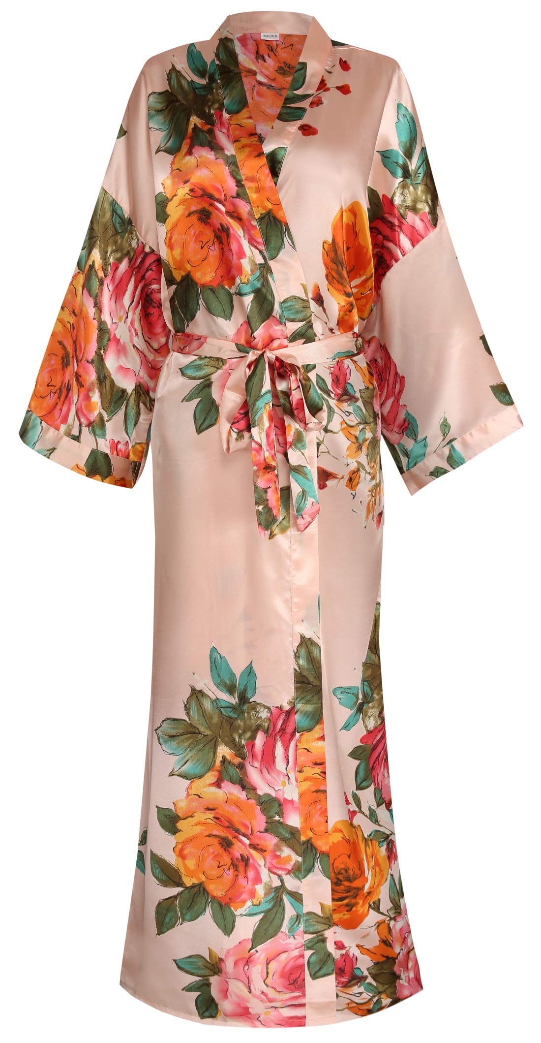 goodmansam Women's Long Floral Satin Kimono Robes Bridal Dressing Gown Wedding Bridesmaid Nightgown