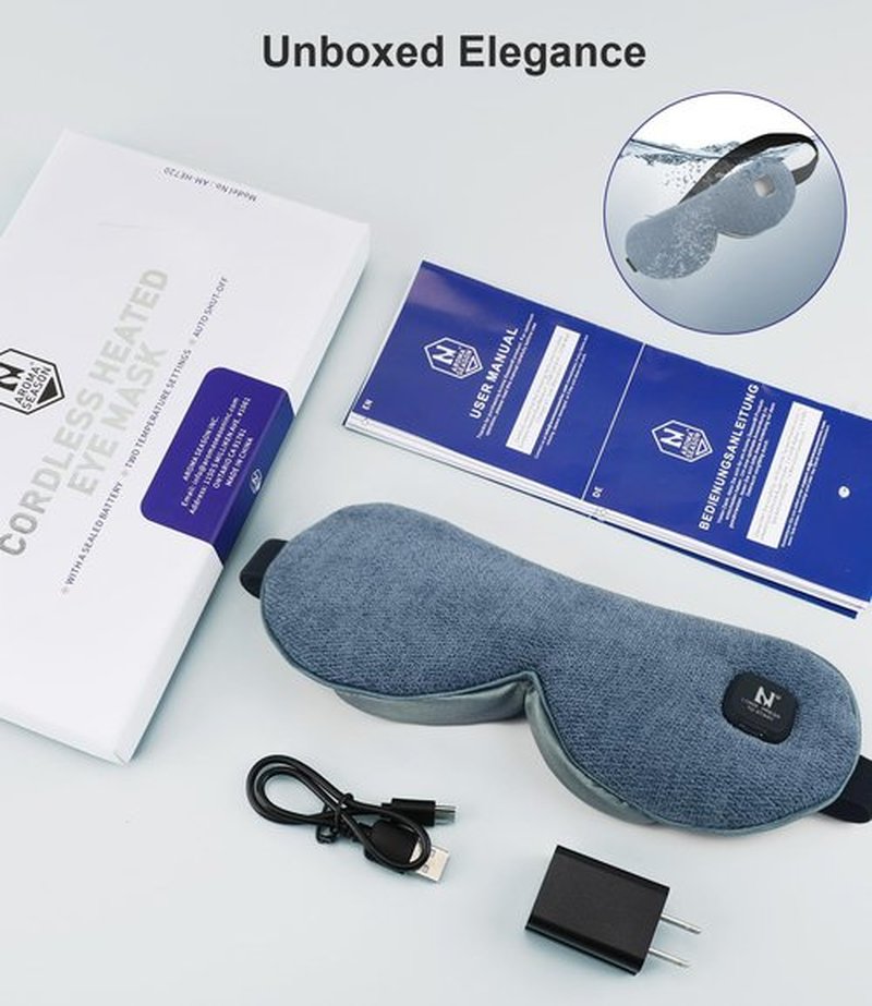 Aroma Season Cordless Heated Eye Mask for Dry Eyes Warm Compress for Stye Blepharitis Chalazion MGD,Relaxing Sleep Mask Machine Washable Perfect Light Blocked (Blue)
