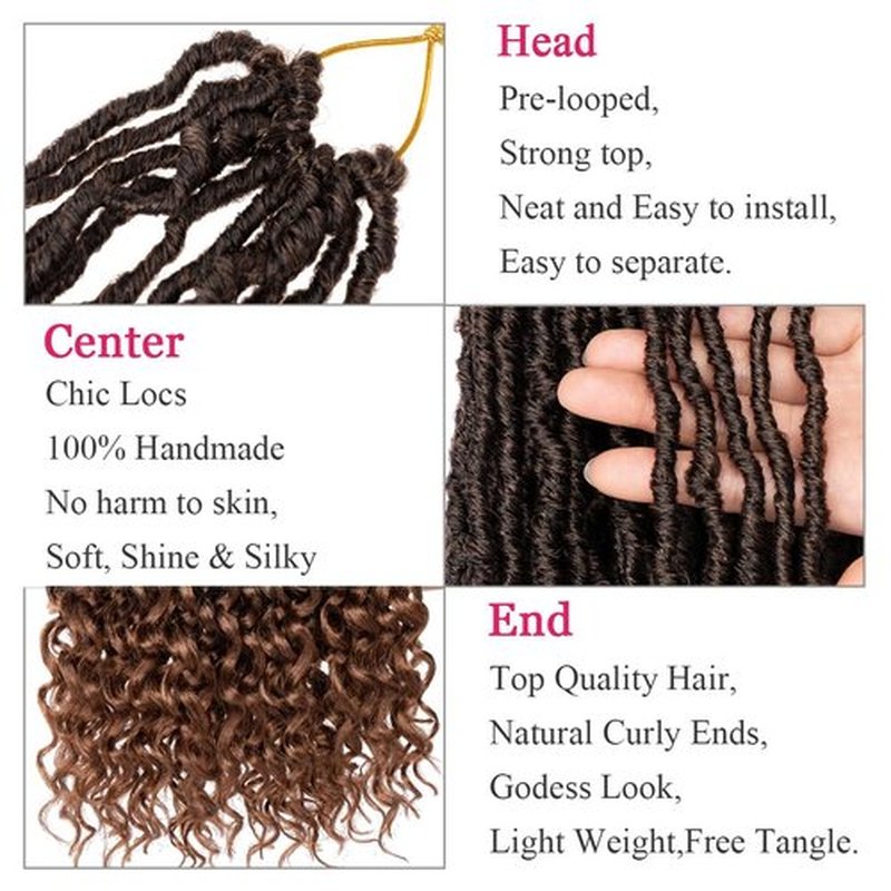 Leeven 36 Inch 7 Packs Goddess Locs Crochet Hair Ombre Brown Pre-looped Long Bohemian Crochet Faux Locs Hair With Curly Ends 84 Strands Synthetic Soft Locs Hair Extensions for Black Women T30#