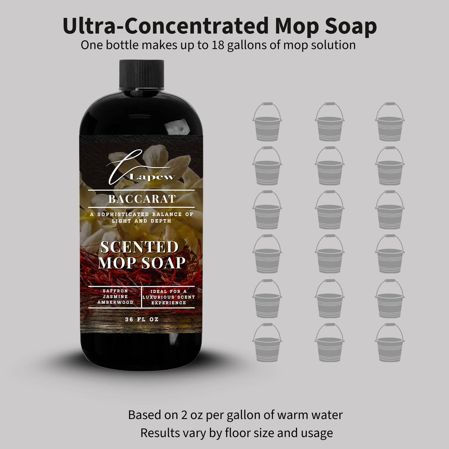 Lapew Baccarat Scented Mop Soap - Luxury Floor Cleaner Concentrate for Mopping Tile, Laminate, Vinyl & Hardwood | Streak-Free, Low-Foam | 36 oz