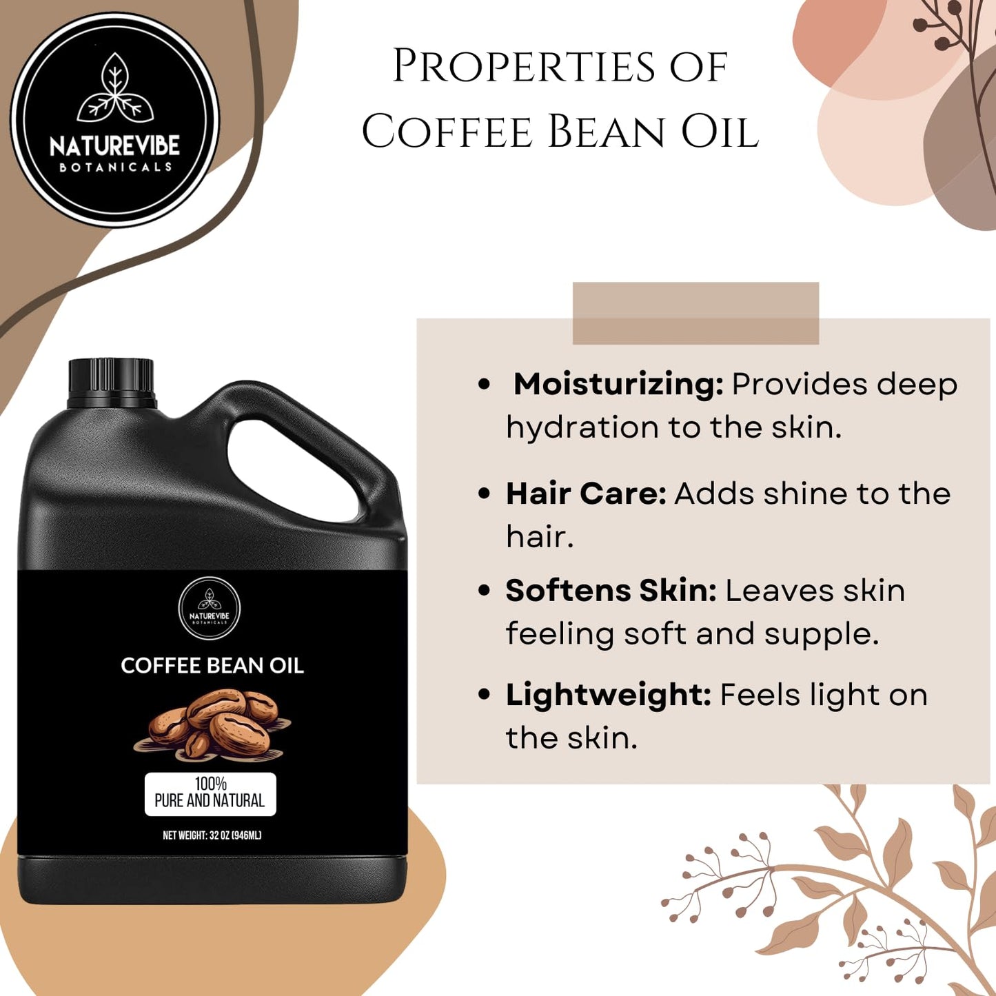 Coffee Bean Oil & Grapeseed Oil Combo - 32oz Each | Natural Skin Moisturizer