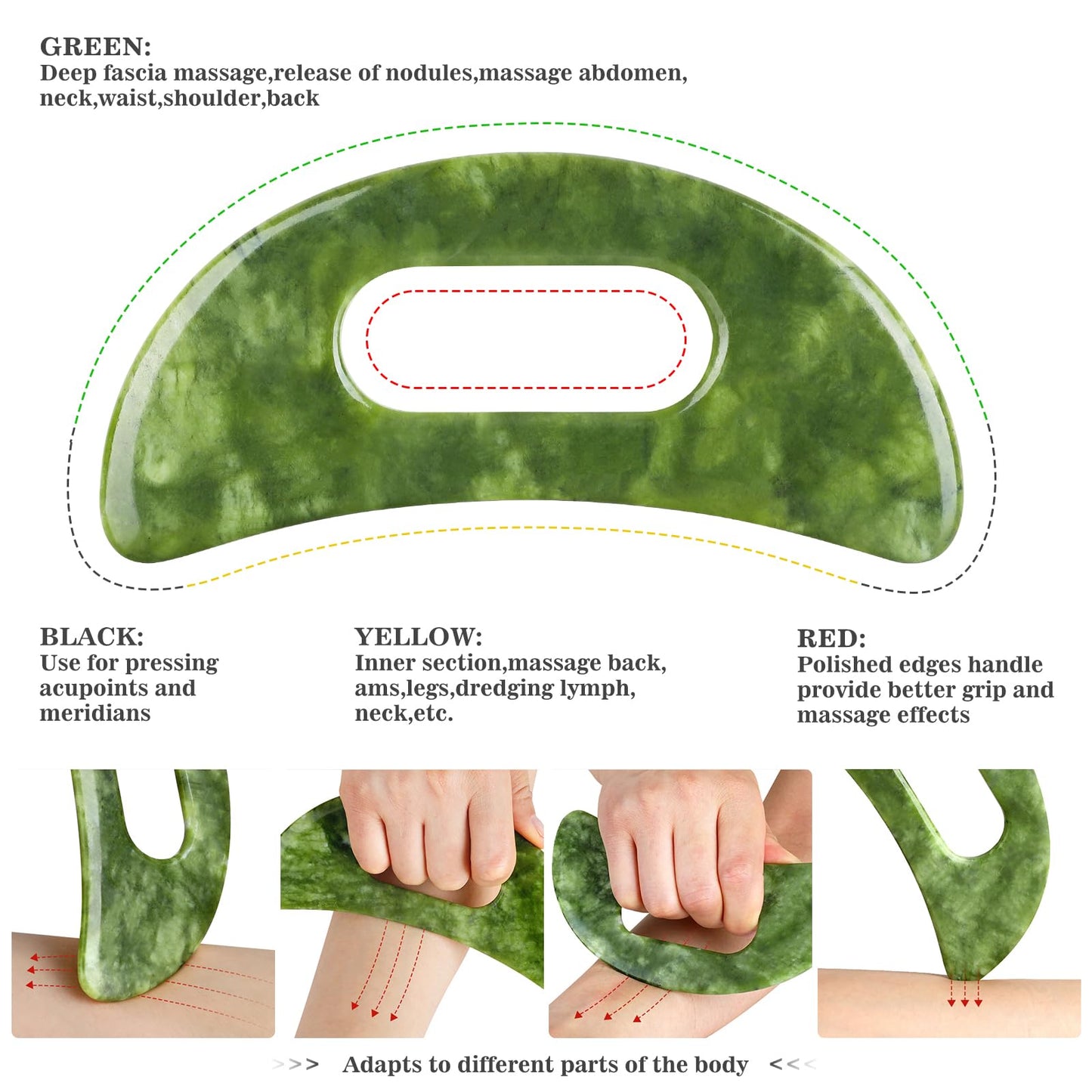 CekPo 2 in 1 Jade Stone Gua Sha Massage Tool, Large Guasha Muscle Scraper Tools Set with Handle Muscle Scraping Massage Tools Anti Cellulite Spa Acupuncture Tools for Back Neck Leg Lymphatic Drainage