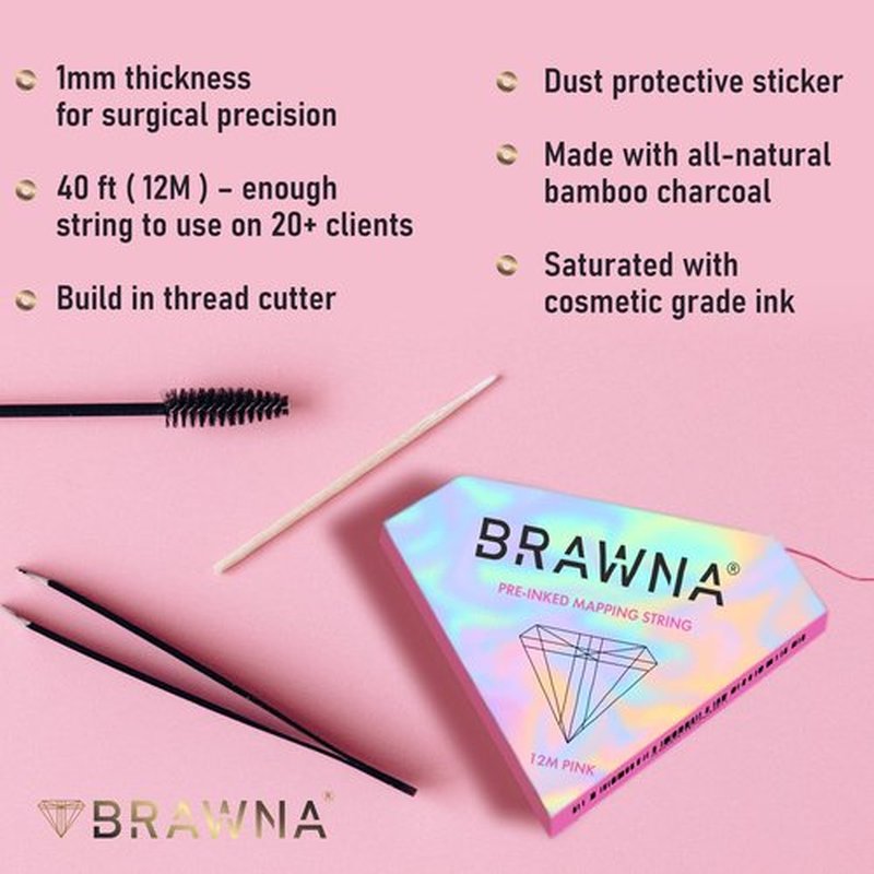 BRAWNA [ 30M ] Pink Mapping String for Eyebrow Measuring - Microblading Thread Ink - Microblading Supplies - PMU Kit