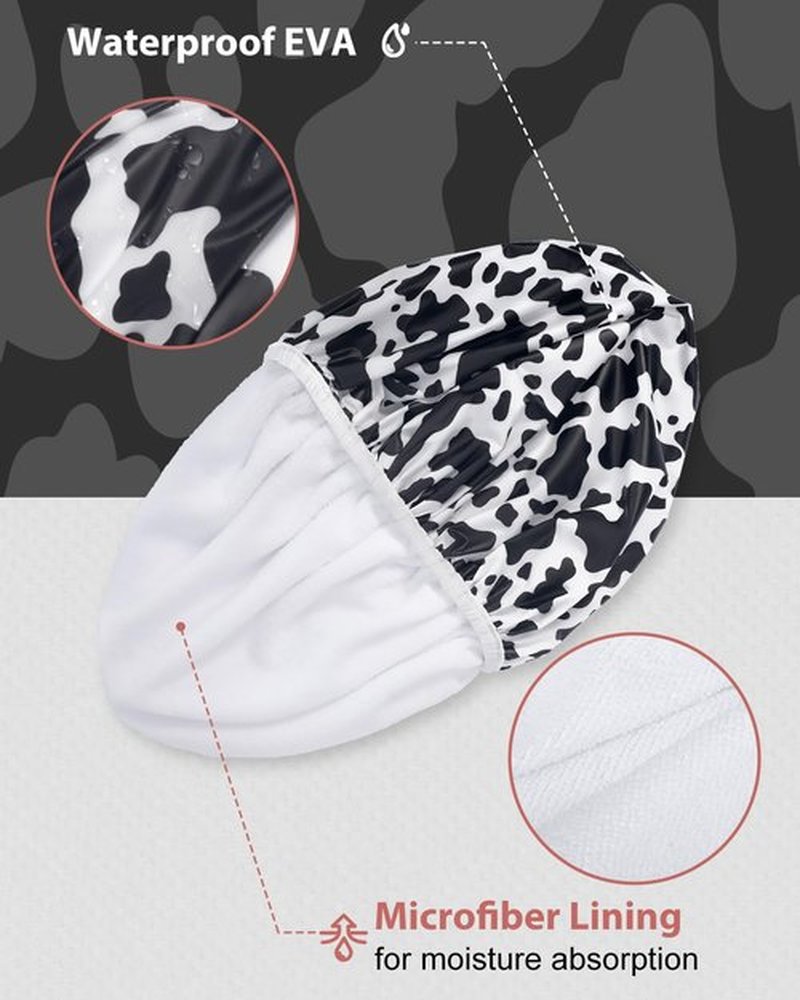 Auban Shower Cap, Shower Cap for Women Terry Cloth Lined EVA Exterior Reusable Double Layer Waterproof, Large Bath Hair Cap for All Hair Lengths, Hotel Travel Essentials Accessories Deep Conditioning