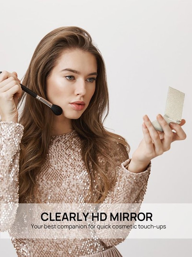 MIRRORNOVA Portable Folding Mirror, Ultra-Slim Durable Makeup Tabletop Mirror for Travel with Aluminum Shell, Gold, Mini Size, 3.3''