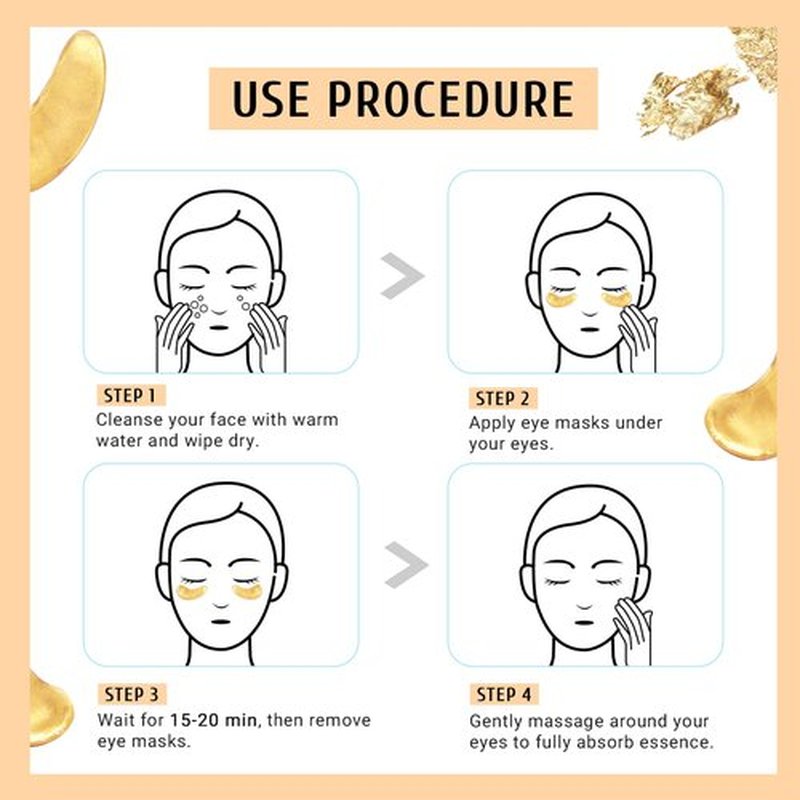 PEAUAMIE Under Eye Patchs (30 Pairs) 24k Gold Eye Mask and Hyaluronic Acid Eye Patch and Rose Eye Masks for Dark Circles and Puffiness Wrinkle Eye Bags (24k Gold)