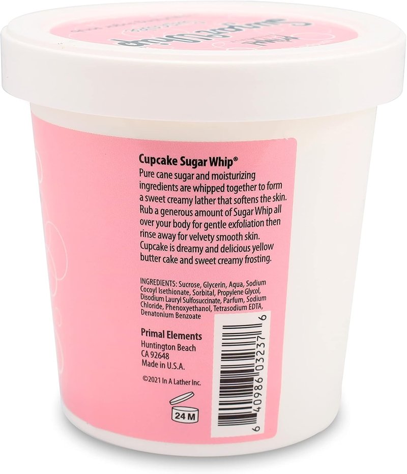 Exfoliating Sugar Scrub - Primal Elements Cupcake Whip Moisturizer | 10 oz Face & Body Cleanser