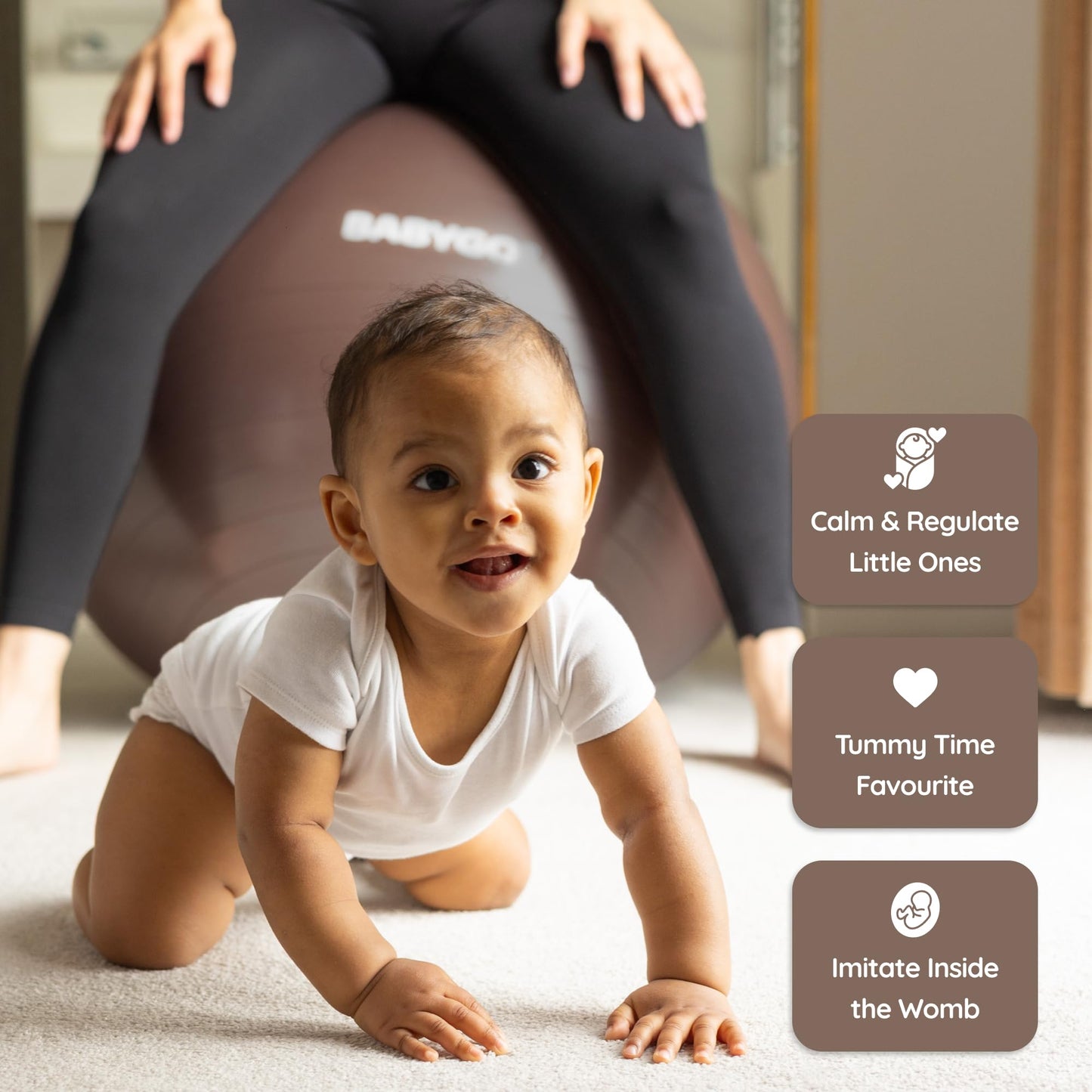 BABYGO Birthing Ball - Pregnancy Yoga Labor & Exercise Ball & Book Set Trimester Targeting, Maternity Physio, Birth & Recovery Plan Included Anti Burst Eco Friendly (Mocha, 65cm)