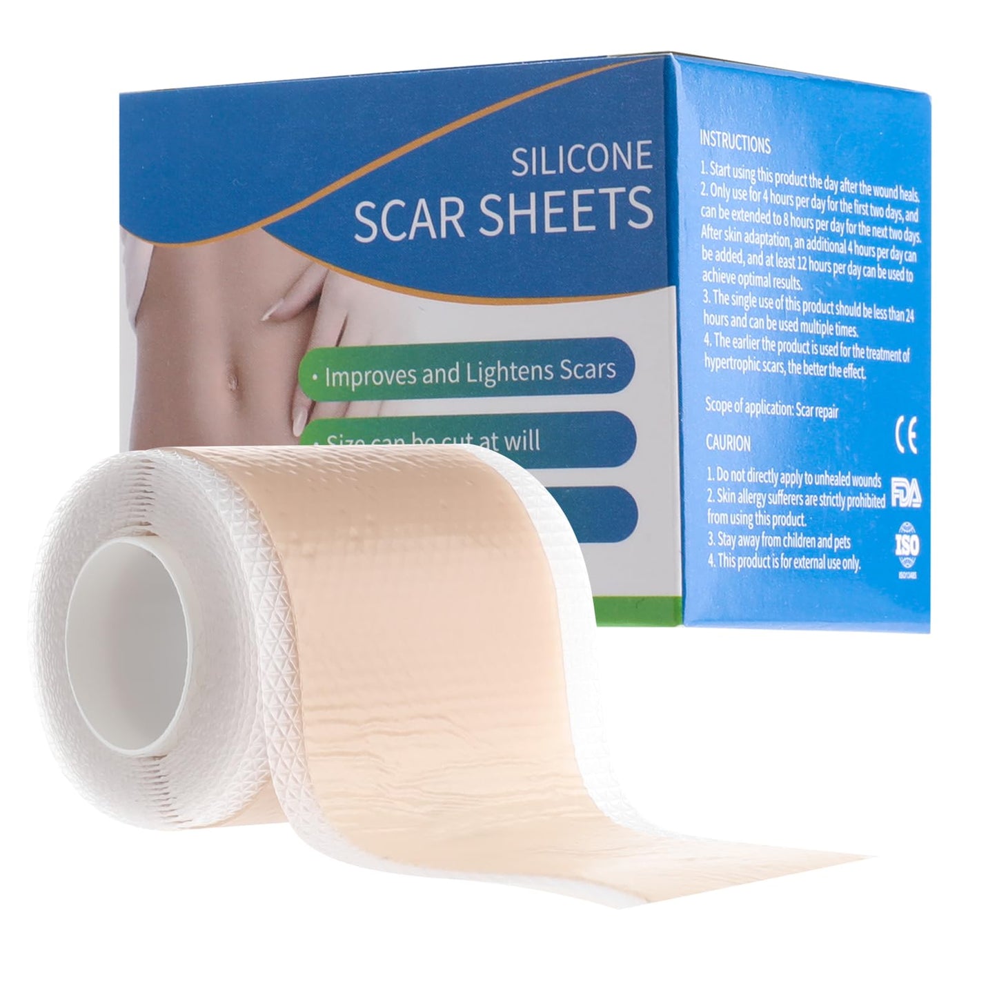 Silicone Scar Sheets 1.57 x 59 inch Silicone Scar Tape Extra Long Silicone Scar Strips Wound Dressing Supplies Silicone Scar Sheeting Silicone Scar Patches for C-Section Tummy Tuck Keloid