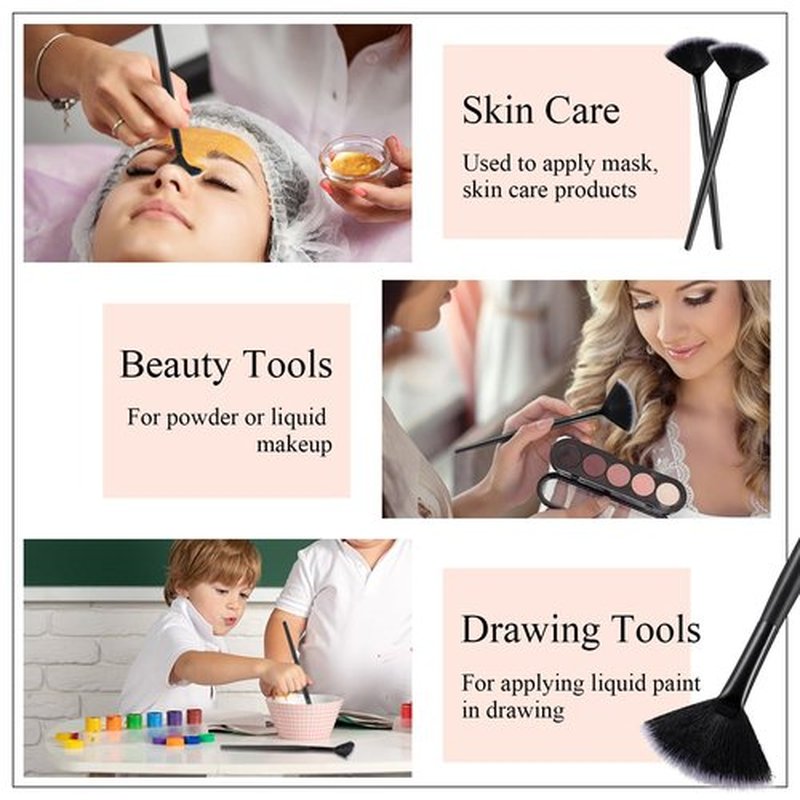 Maitys 9 Pieces Facial Brushes Fan Mask Brushes, Soft Facial Applicator Brushes Tools for Peel Glycolic Mask Makeup for Mud Cream (Full Black)