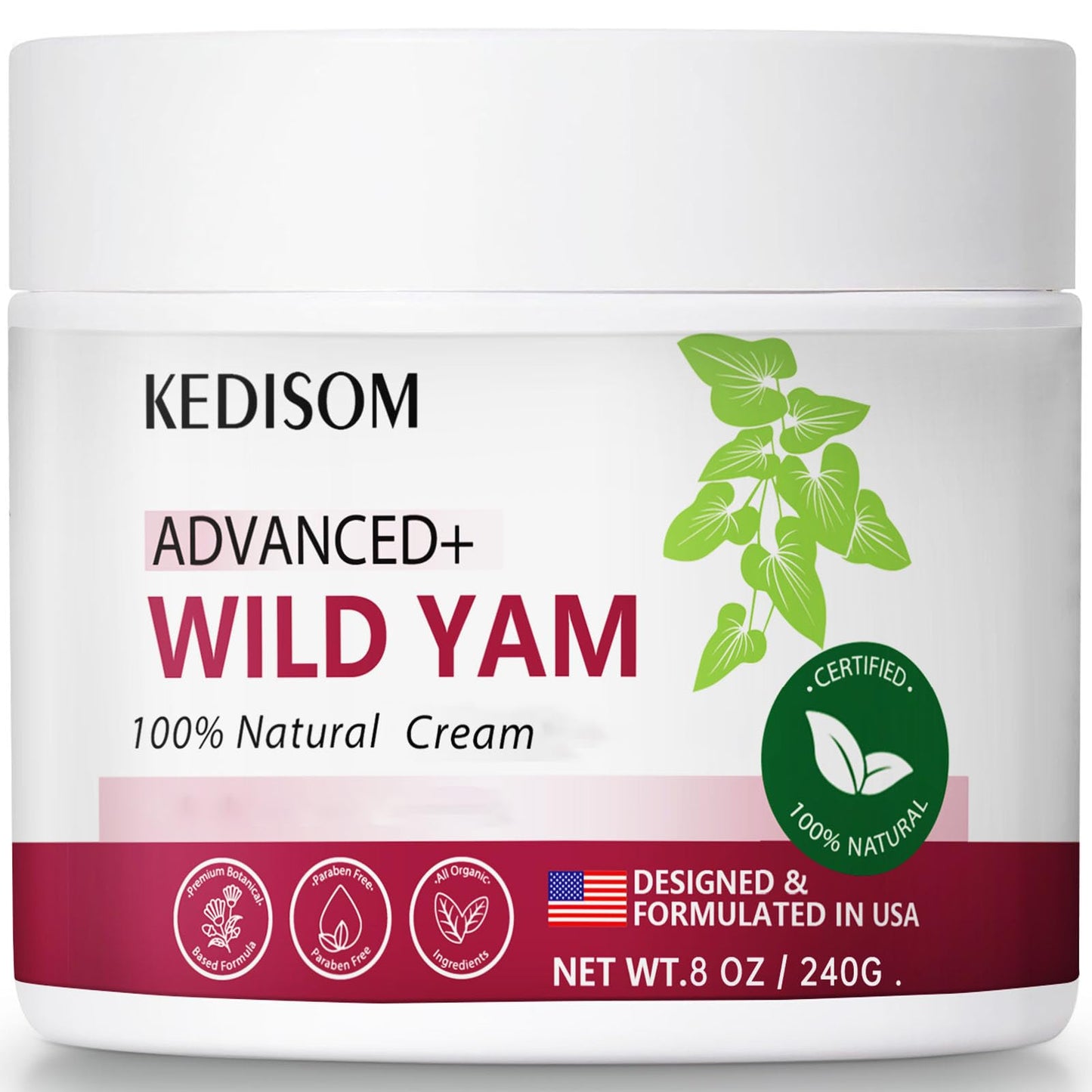 KEDISOM Wild Yam Cream for Skin Rejuvenation - Natural Formula with Wild Yam Root, Organic Wild Yam Cream for Softens and Moisturizes - Fast Absorbing, Non-Greasy, 8Oz