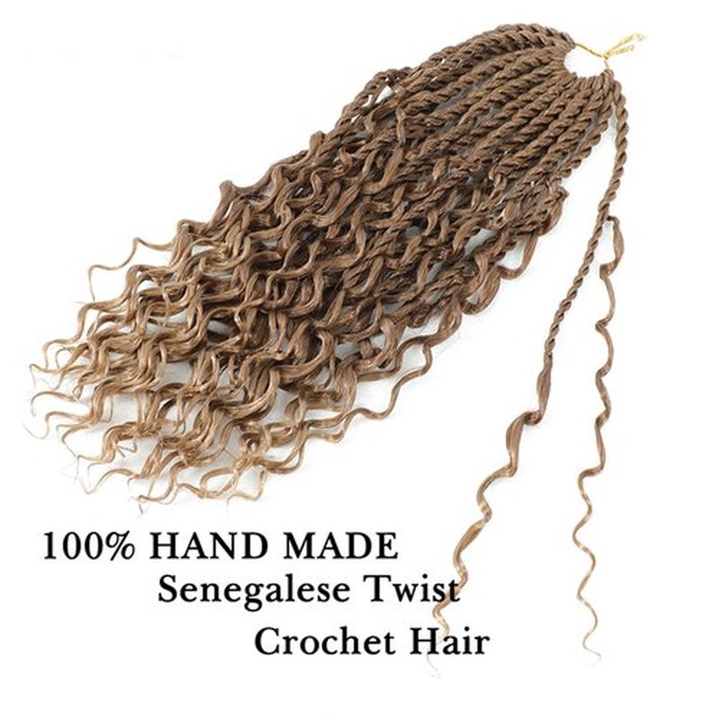 Goddess Twist Braids Crochet Hair With Curly Ends Senegalese Twist Braids Crochet Braids 6 Packs Mix brown blonde Crochet Braids Synthetic Braiding Hair Extension for Black Women (14inch, M30/27)