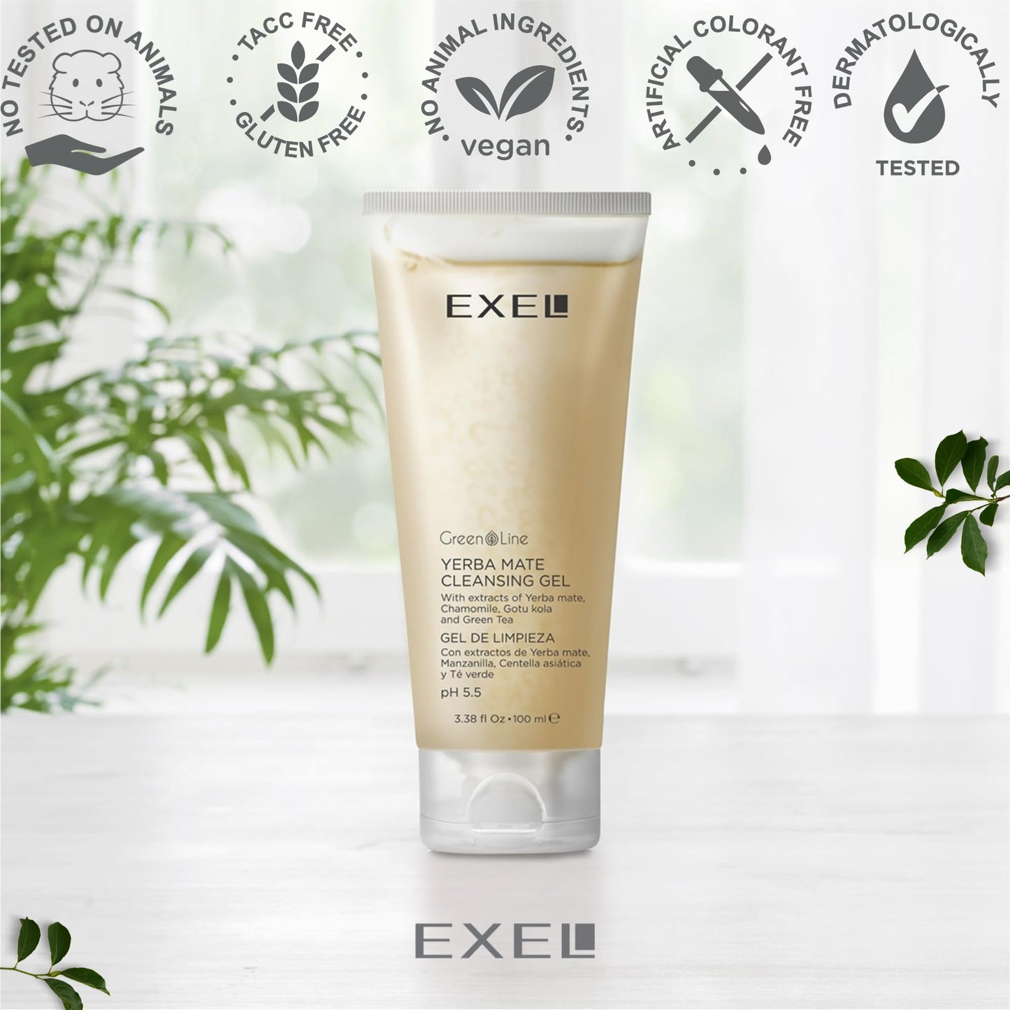 EXEL Gentle Facial Cleanser – Daily Face Wash for Sensitive Skin – Yerba Mate, Green Tea & Chamomile – Hydrating Cleansing Gel 100 ml