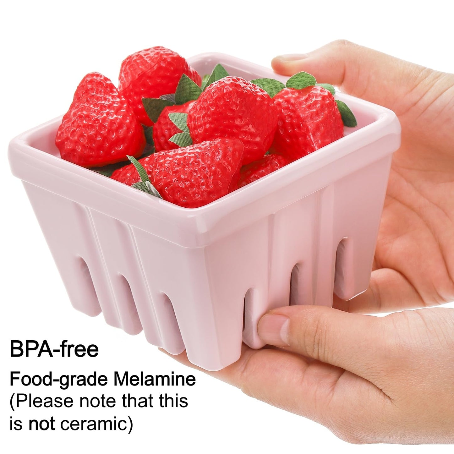 ZEAYEA Set of 4 Melamine Berry Basket, Berry Bowl With Holes, Square Kitchen Fruit Basket for Christmas, 4" Colander Cute Small Container for Strawberry, Grape, Cherry, Berries