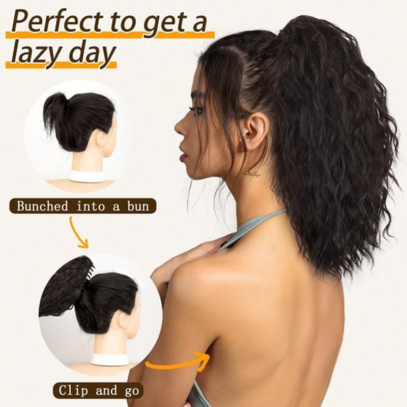 ORSUNCER Ponytail Extension 18" Curly Pony Tail Clip in Claw Ponytail Fluffy Natural Looking Synthetic Hairpiece for Women