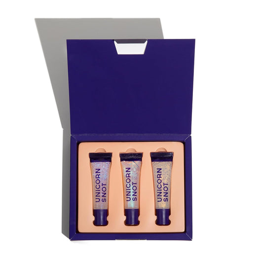 UNICORN SNOT Plant-Based Glitter Lip Gloss Gift Set | Sparkly and Shimmer Glitter Lips for Festivals, Raves, Anime Cosplay, Halloween Costume Makeup | Vegan & Cruelty Free 0.37 fl oz (3-Pack)