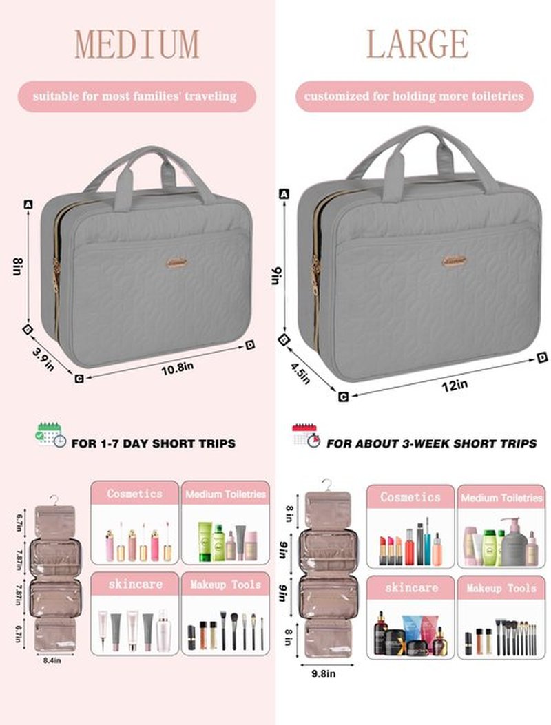 BALULHG Grey Toiletry Bag, Makeup Organizer, Travel Bag For Women Mens Toiletries, Waterproof with Hanging Hook, Large Capacity