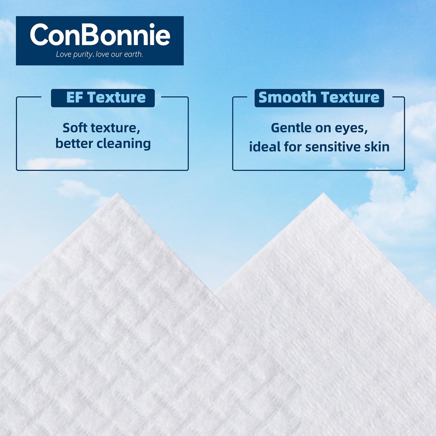 Conbonnie Clean Face Towels XL, Thickened Design, 10"×12" Biobased Facial Towels, Disposable Face Towelette, Makeup Remover Dry Wipes for Skin Care, Clean Skin, 100 Count (2 Pack)