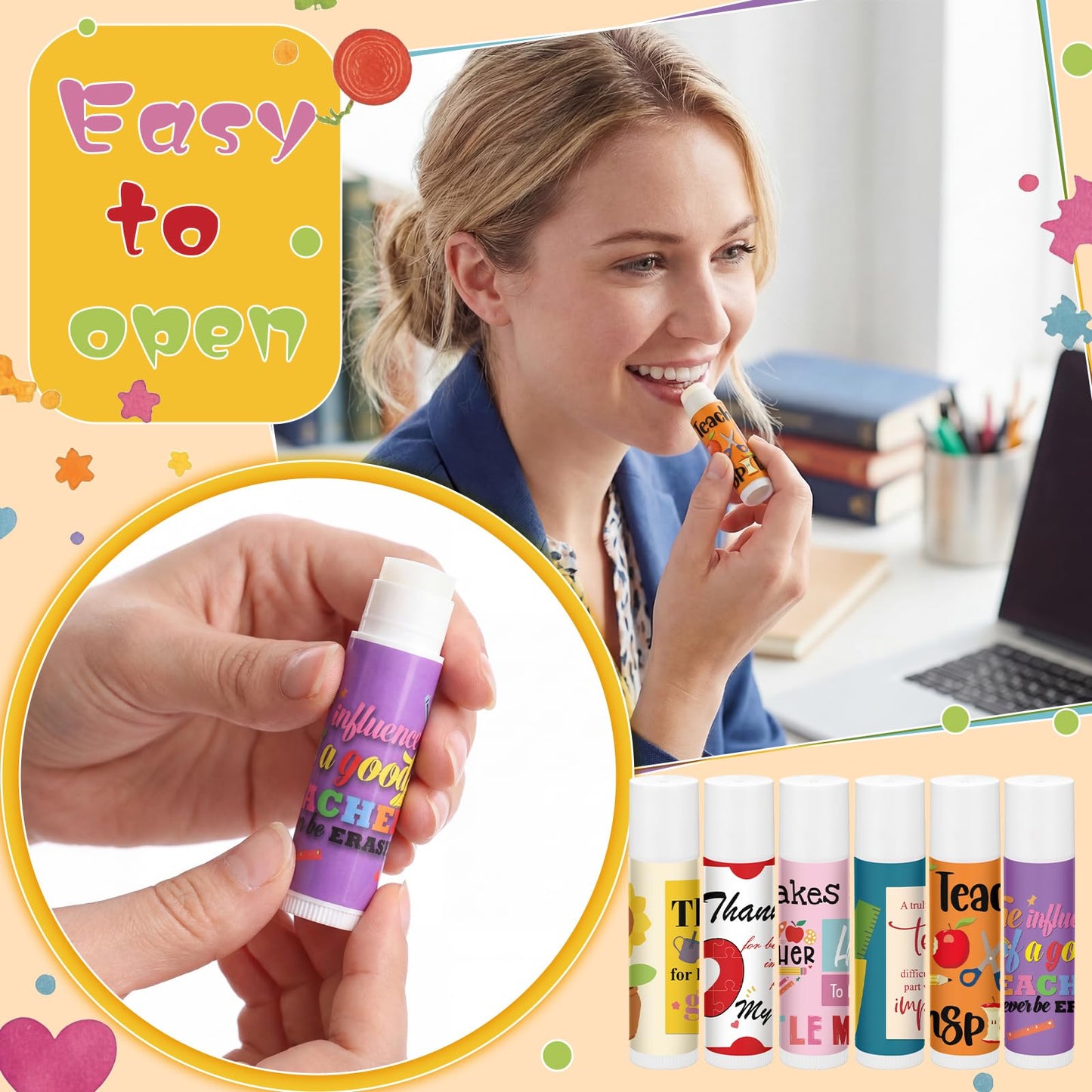 Leelosp 6 Sets End of the Year Teacher Gifts You Are the Balm Lip Balm Bulk with Inspiring Card Back to School Small Appreciation Gifts for Teacher Staff Student School Classroom