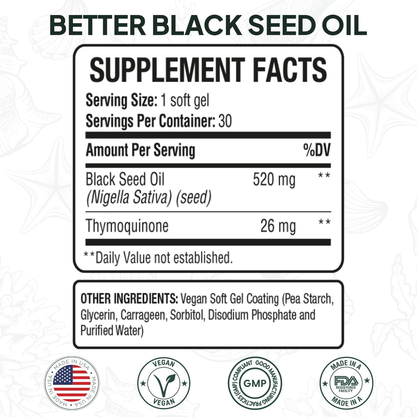 Organics Ocean Better Black Seed Oil Cold Pressed - Pure Nigella Sativa Oil for Immune Support - 5% Thymoquinone - Support Memory, Vitality, and Cellular Health