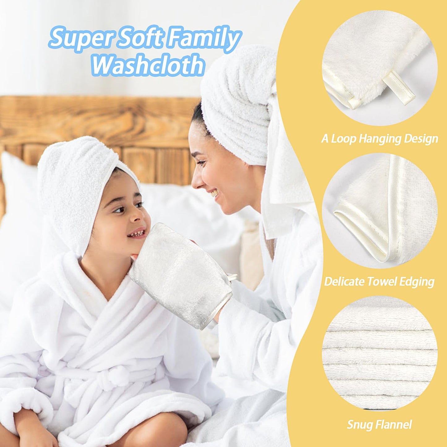 PHOGARY 6 Pack Microfiber Face Washcloths Facial Wash Mitts, 7.8"x5.1" Soft Flannel Towel for Washing Face, Reusable Makeup Remover Absorbent Easy-Dry Puffy Washcloths with Hanging Loop, White