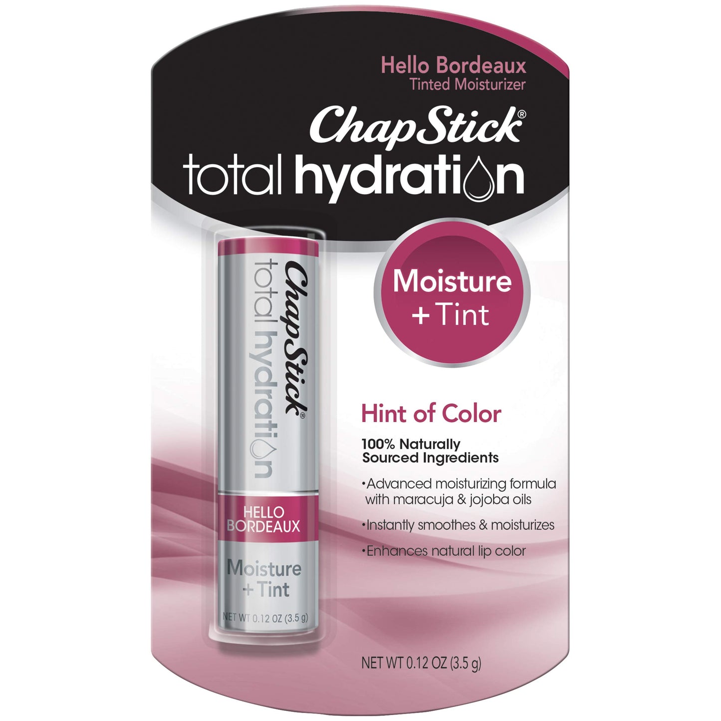 ChapStick Total Hydration Moisture + Tint Hello Bordeaux Tinted Lip Balm Tube, Tinted Moisturizer - 0.12 Oz