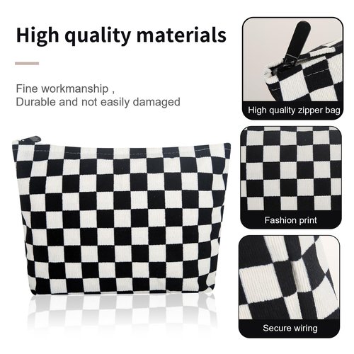 Wudimeitt Cosmetic bag Makeup bag Preppy Cute Corduroy Toiletry bag for women travel essentials (Plaid black)