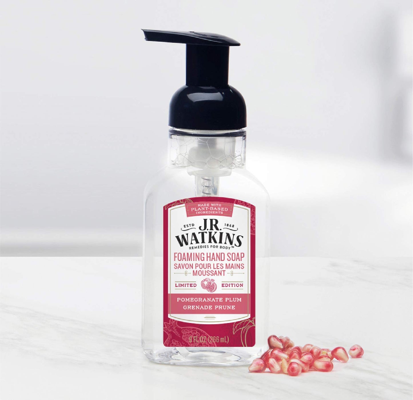 J.R. Watkins Foaming Hand Soap with Pump Dispenser, Moisturizing Foam Hand Wash, Alcohol-Free, Cruelty-Free, Pomegranate & Plum, 9 fl oz, 3 Pack