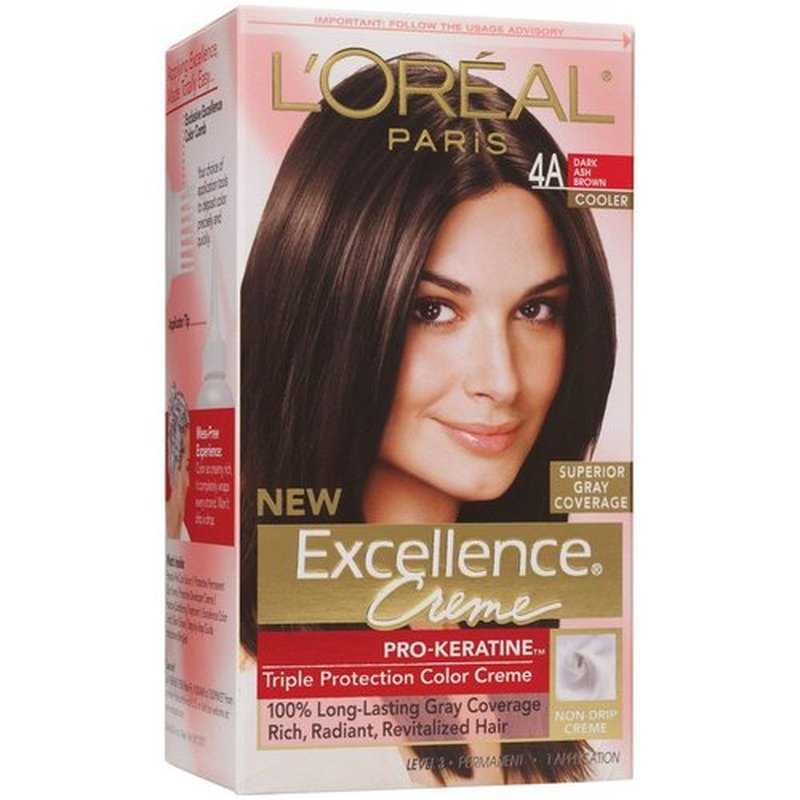 L'Oreal Paris Excellence Creme Haircolor, Dark Ash Brown [4A] (Cooler) 1 ea (Pack of 3)