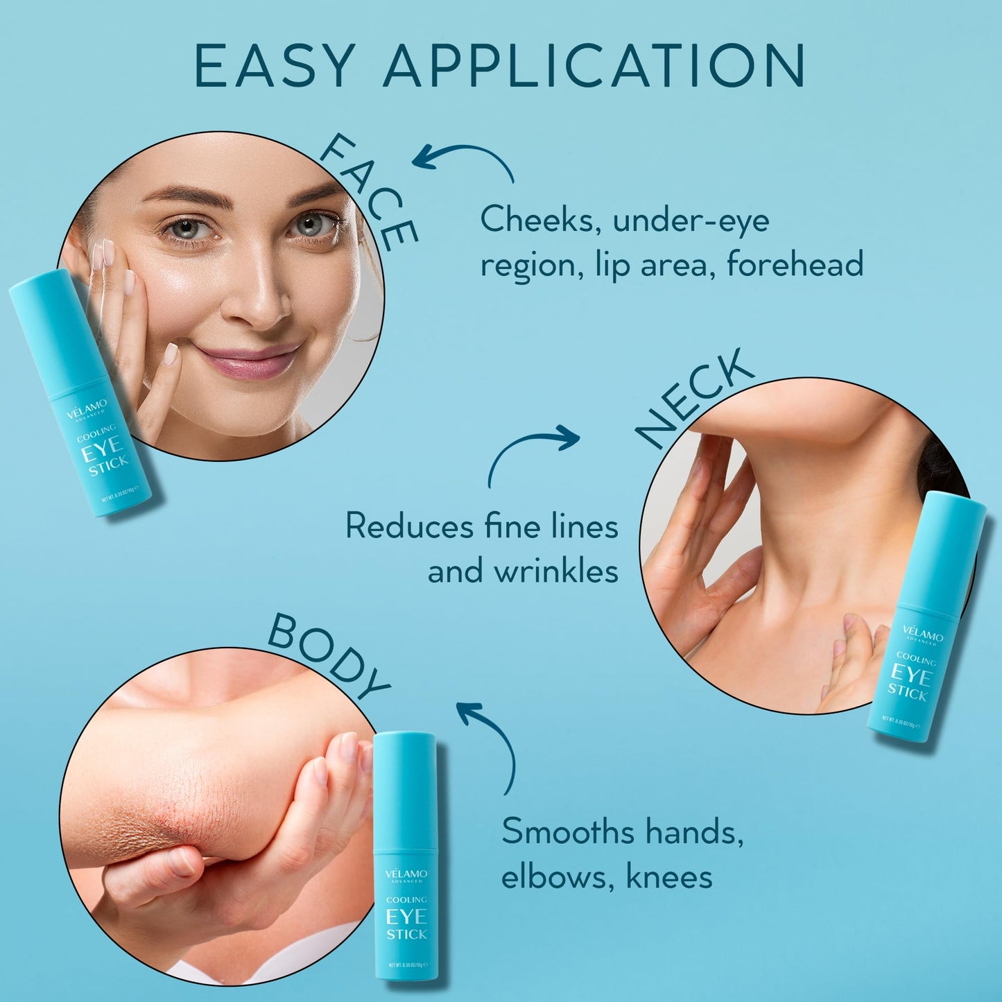 VELAMO ADVANCED Cooling Eye Stick: De-Puffing & Hydrating Under Eye Balm for Dark Circles, Puffiness & Eye Bags - With Caffeine & Hyaluronic Acid, Portable & Perfect for On-the-go Use, 0.35 OZ/10g